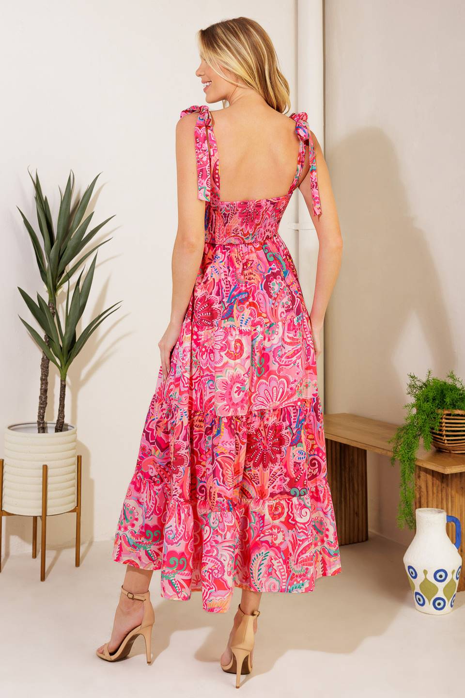 STILL DECIDING FUCHSIA WOVEN MIDI DRESS Flying Tomato
